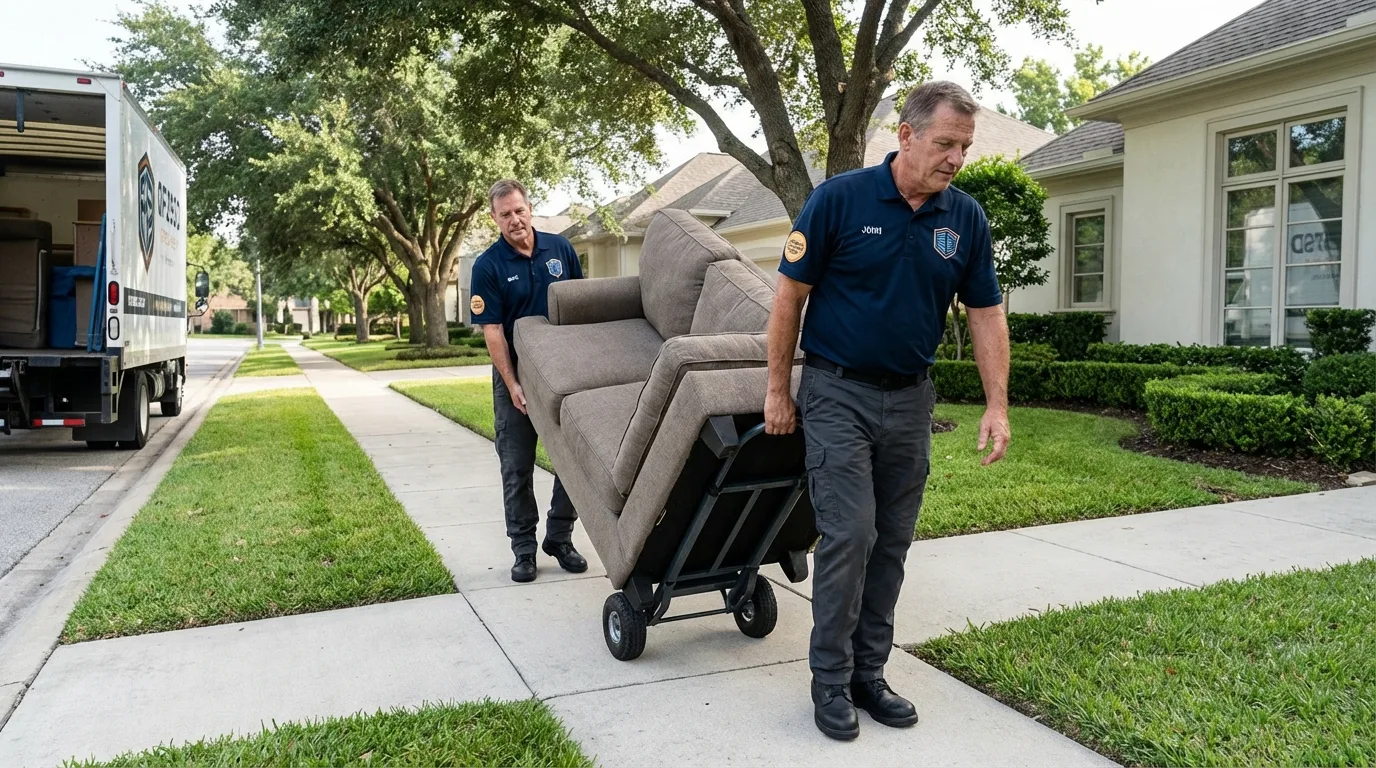 Local residential moving crew loading furniture in Bartlett, TX