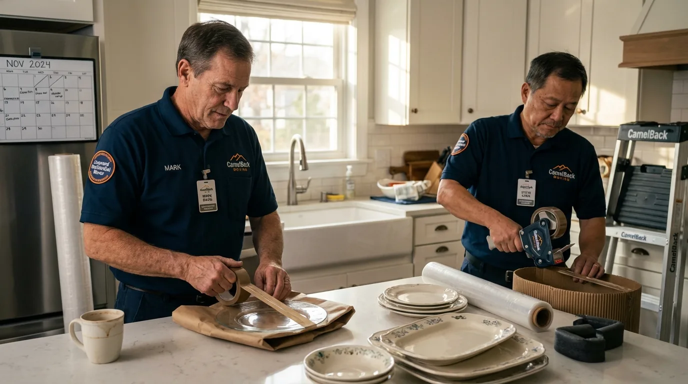 Professional crew packing kitchen dishware in Bartlett, TX